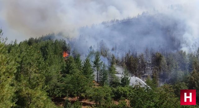 Büyüyen yangını söndürmek için Manisa'dan da helikopter sevk edildi