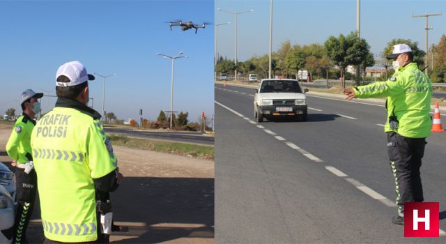 Kırmızı ışıkta geçenler drone ile tespit edildi