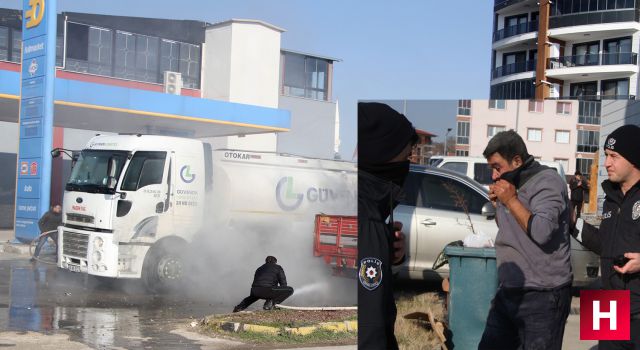 İlçede büyük panik! Akaryakıt istasyonunda park halindeki tır bomba gibi patladı