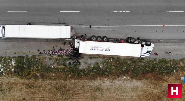 Manisa'dan Rusya'ya 48 bin dolarlık kiraz taşıyan tır kaza yaptı