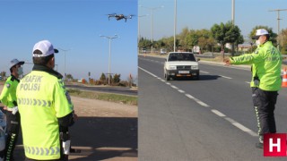 Kırmızı ışıkta geçenler drone ile tespit edildi